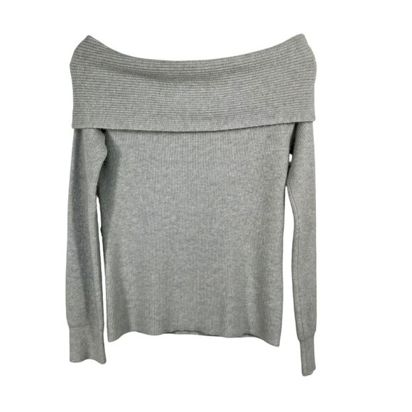 Leith Off the Shoulder Light Gray Heather Long Sleeve Ribbed Sweater Size Small - Picture 4 of 10